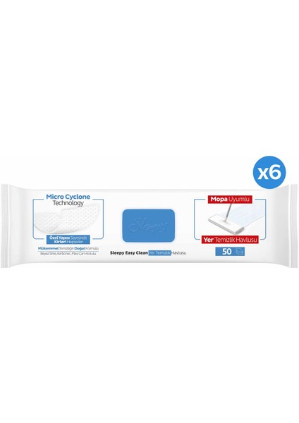 Easy Clean Çamaşır Suyu Katkılı Mopa Uyumlu Yer Temizlik Havlusu&Mendili 6x50 (300 Yaprak)
