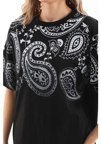 Unisex Baskılı Oversize T-Shirt - Siyah fiyatları