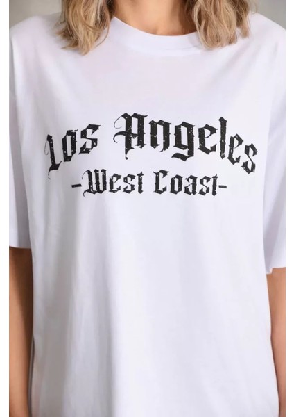 Unisex Baskılı Oversize T-Shirt - Beyaz modelleri