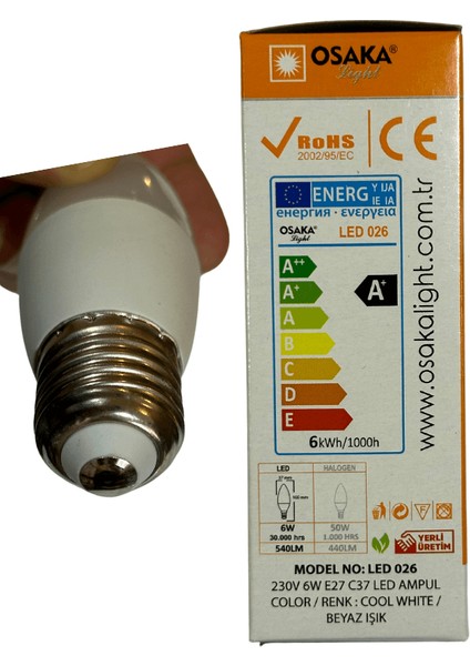 6W (50W) 6500K (Beyaz Işık) E27 Duylu LED Ampul