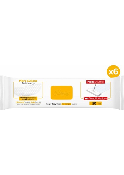 Easy Clean Arap Sabunu Katkılı Mopa Uyumlu Yer Temizlik Havlusu&Mendili 6x50 (300 Yaprak)