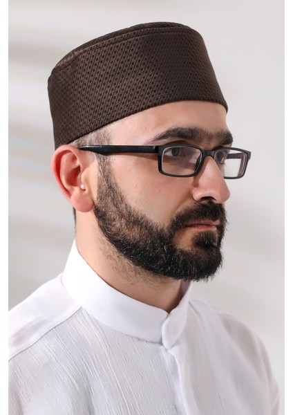 Kahverengi Petek Kareli Kadife Kalıp Namaz Takkesi fiyatları