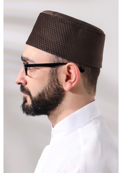Kahverengi Petek Kareli Kadife Kalıp Namaz Takkesi indirimleri