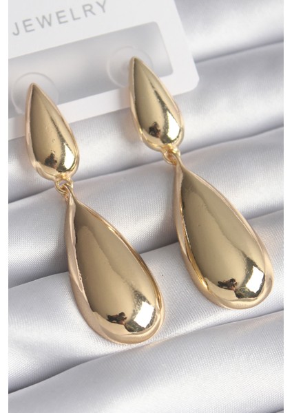 Pirinç Gold Renk Sallantı Damla Model Kadın Küpe