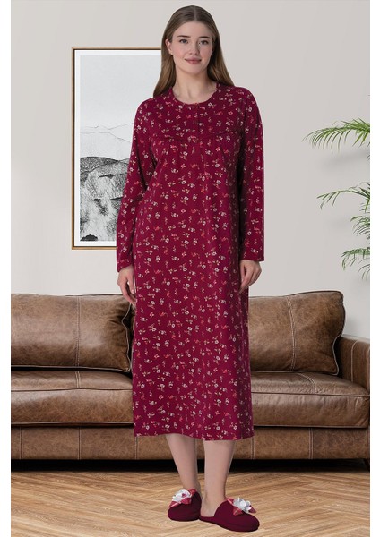 Mecit 6025 Bordo %100 Pamuk Büyük Beden Kadın Gecelik