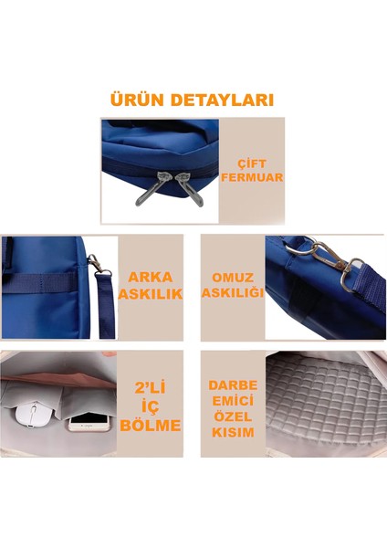 Huawei Matebook 14 Için Macbook Çantası 2 Bölmeli AL4228 Lacivert Gri Krem