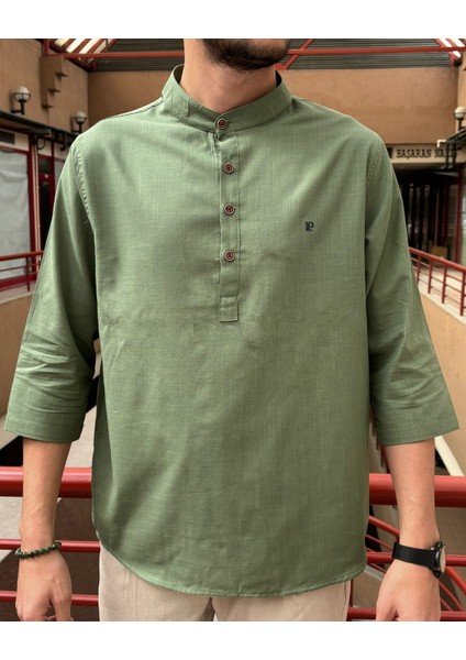 Erkek, Regular Fit, Hakim Yaka, Pamuklu, Keten Görünümlü Gömlek 24INPG07 fiyatları