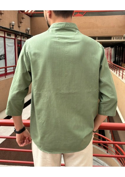 Erkek, Regular Fit, Hakim Yaka, Pamuklu, Keten Görünümlü Gömlek 24INPG07 fırsatları