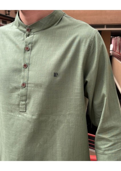 Erkek, Regular Fit, Hakim Yaka, Pamuklu, Keten Görünümlü Gömlek 24INPG07 indirimleri