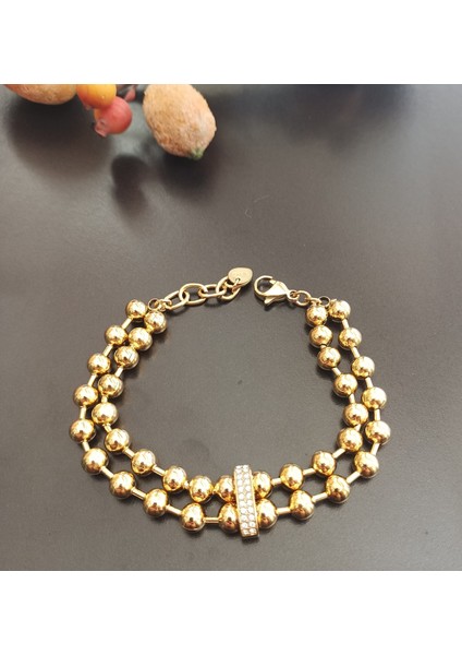 Kadın Çelik Dorika Top Model Zirkon Taşlı Gold Bileklik fiyatları