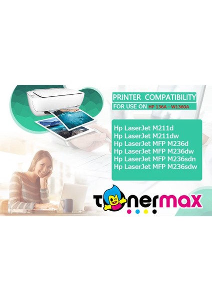 ® Hp Laserjet M211D Muadil Toner - Çipli / W1360A / 136A / Hp ile Uyumlu modelleri