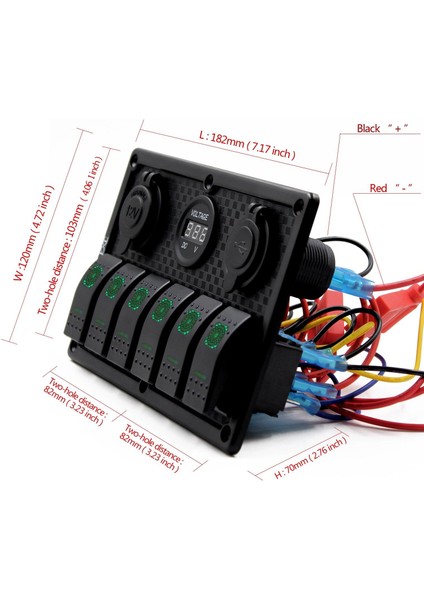 Switch Panel 6'lı Voltmetre +Çakmaklık+ USB Yeşil