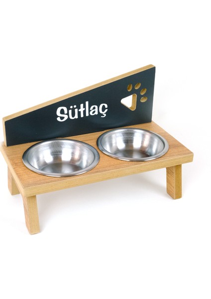Ahşap Çelik Kâseli Özel İsim Baskılı Kedi-Köpek Mama ve Su Kabı-2*350 ml. fiyatları