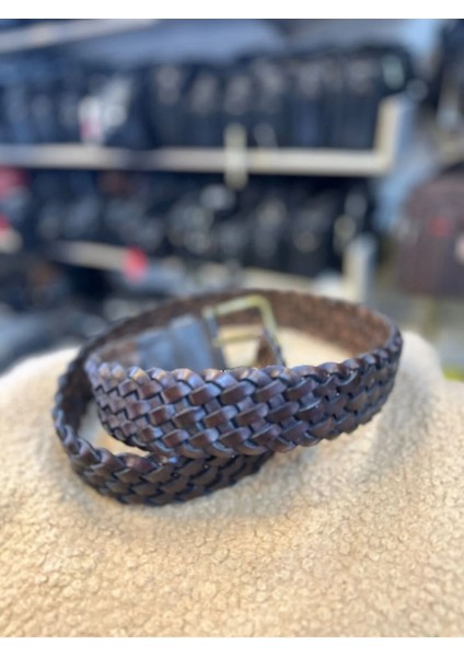 Hakiki Deri Örgü Desen Kahverengi Erkek Kemeri modelleri