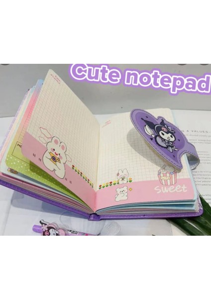 Kuromi Y2K Sanrio Kawai Planlayıcı Deri Kapaklı Miknatıslı Kalemlik Lüx Kırtasiye Ajanda Defter Kalem Seti Hediye