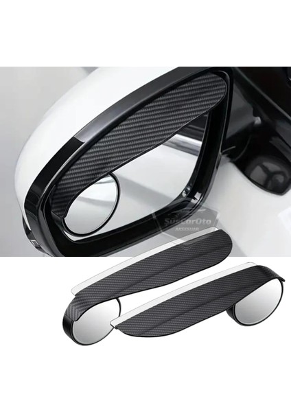 Oto Araç Açısı Ayarlanabilir Yuvarlak Kör Nokta Aynası ve Ayna Yağmur Koruyucu Önleyici Yağmur Siperliği Karbon