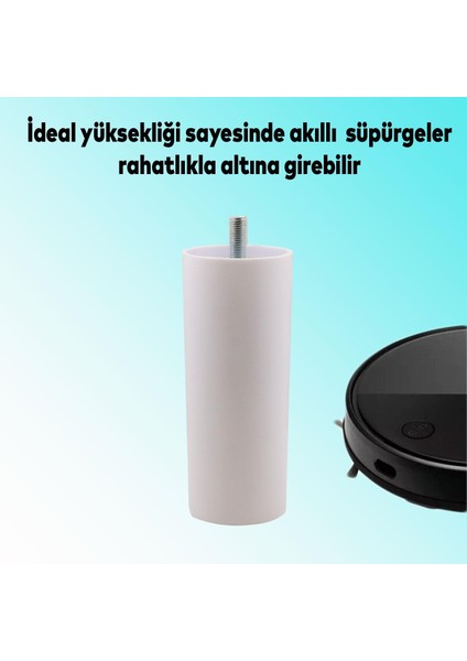 Mobilya Kanepe Koltuk Baza Yükseltici Yükseltme M8 Civatalı Vidalı Orta Destek Ayağı Ayak Beyaz 14cm