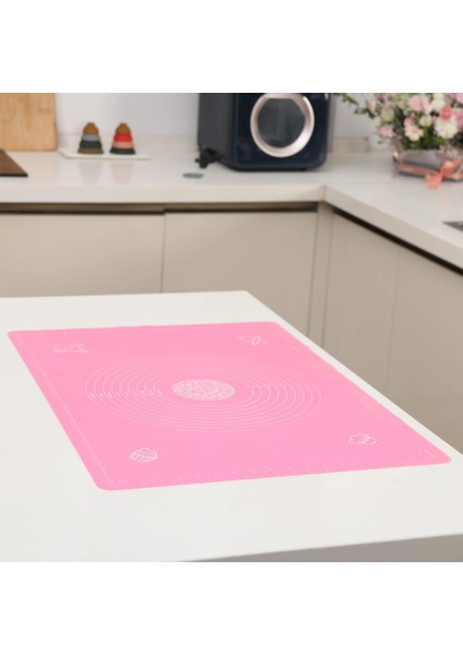 Pembe 1. Sınıf Kaliteli Silikon Hamur Açma Matı Büyük Boy Ölçülü Hamur Açma Matı 45 cm x 65 cm modelleri