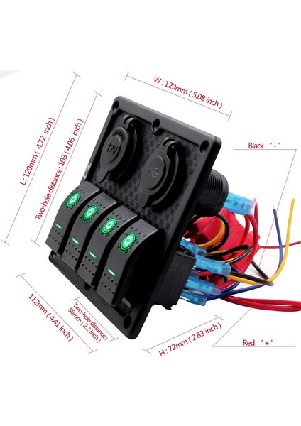 Switch Panel 4'lü USB +Çakmaklık Yeşil