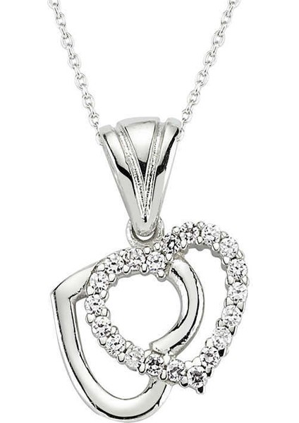 Gümüş Çift Kalpli Bayan Kolye