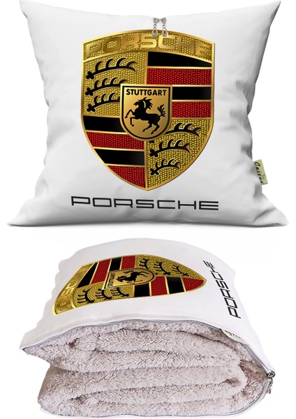 Porsche Baskılı Tv Battaniyeli Opsiyonel Dekoratif Hediye Yastık Battaniye 2 In 1
