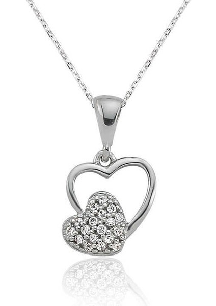 Gümüş Kalpli Bayan Kolye