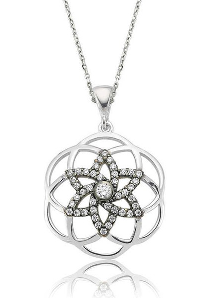 Gümüş Yıldız Yaşam Çiçeği Bayan Kolye