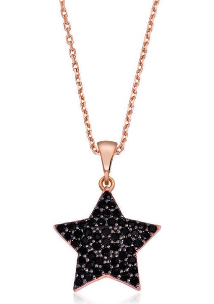 Gümüş Siyah Taşlı Yıldız Bayan Kolye