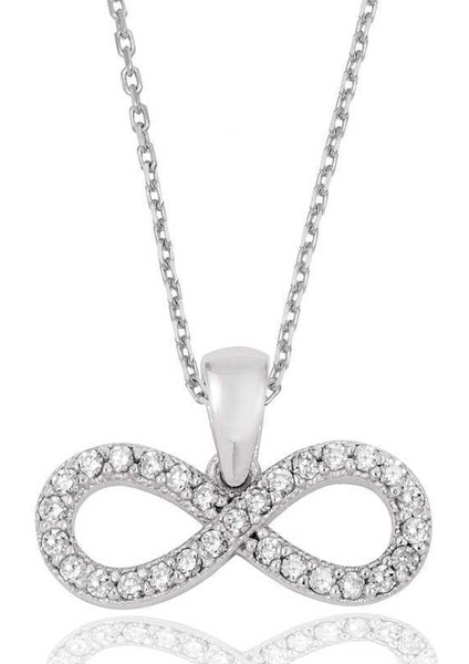 Gümüş Beyaz Taşlı Sonsuzluk Bayan Kolye