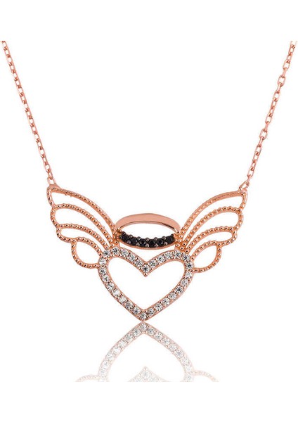 Gümüş Kalpli Melek Kanadı Bayan Kolye