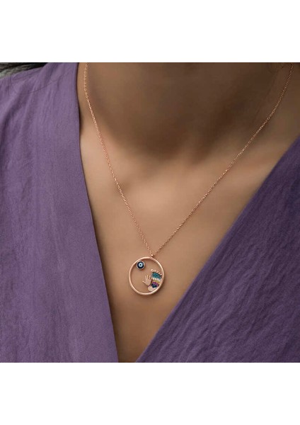 Gümüş Rose Nazarlı El ve Ayak İzi Bayan Kolye fiyatları