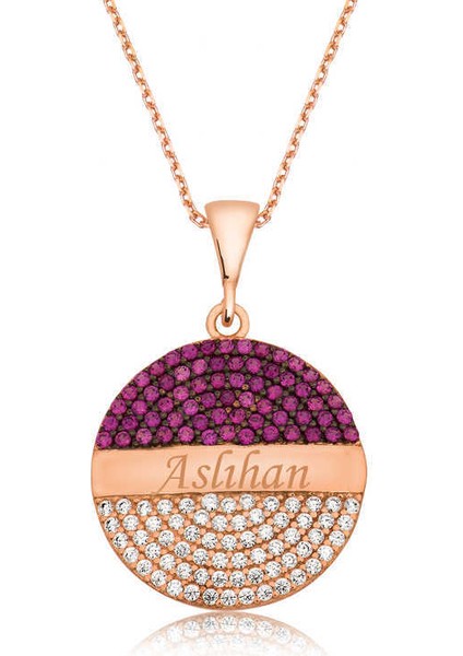 Gümüş Rose Yuvarlak İsimli Bayan Kolye