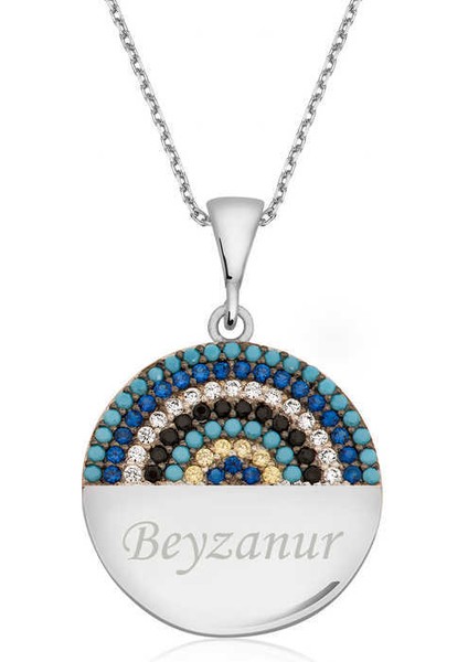 Gümüş Mavi Taşlı İsimli Bayan Kolye