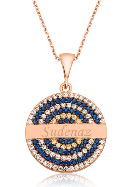Gümüş Rose Mavi Taşlı İsimli Bayan Kolye