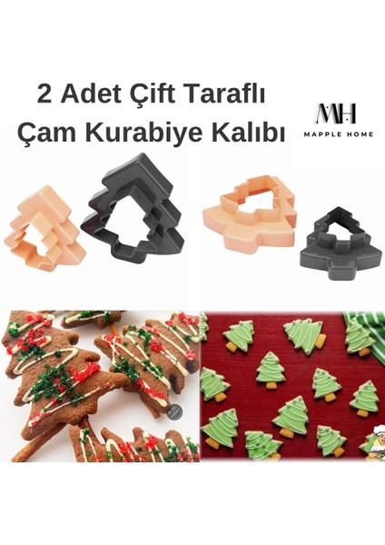 2li Çift Taraflı Çam Ağacı Pasta Kek Kurabiye Kalıbı Cookies Çam Ağacı Kurabiye Kalıbı