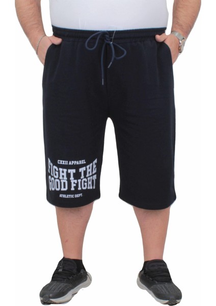 Mocgrande Erkek Büyük Beden Penye Şort Good Fight 24632 Lacıvert