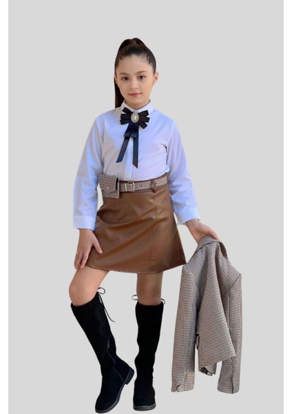 Turuncu Gardrop Ekose Ceketli Spor Şık Kız Takım Camel modelleri