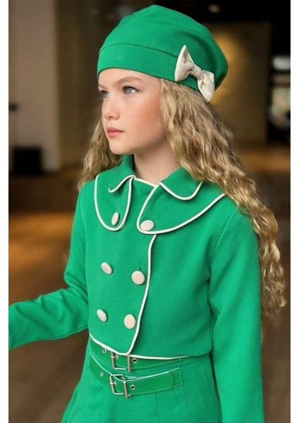 Turuncu Gardrop Biyeli Ceket Etek Ve Şapkalı Kız Takım Yeşil fiyatları