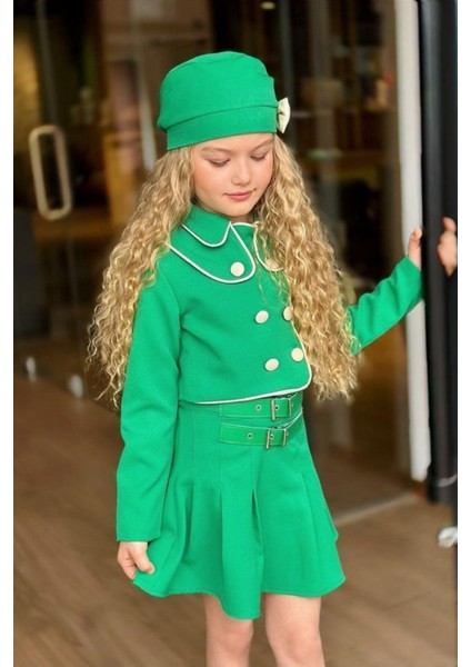 Turuncu Gardrop Biyeli Ceket Etek Ve Şapkalı Kız Takım Yeşil fırsatları