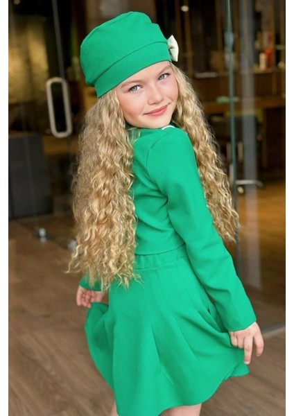 Turuncu Gardrop Biyeli Ceket Etek Ve Şapkalı Kız Takım Yeşil indirimleri