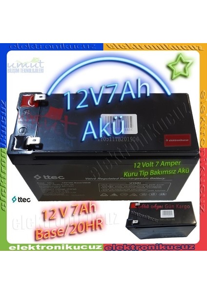 Umut Bilişim - Pilsan Çocuk Araç Oyuncak Uyumlu 12 Volt 7 Amper Bakımsız Kuru Akü 12V 7AH - Ucretsız Kargo - Hsyn