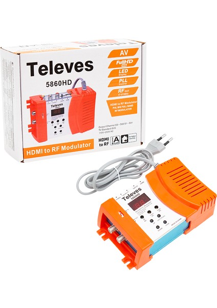 Televes 5860HD Hdmı+Av Giriş Full Band Rf Modülatör Ahd Kameralar Için Hdmı Rca Soketli