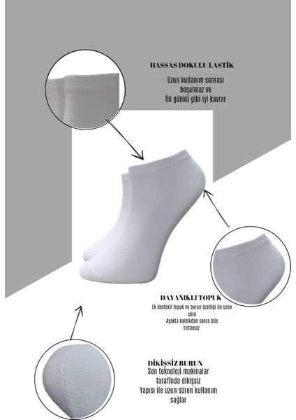 Premium Natural Socks Erkek-Bayan Bambu Beyaz  Patik Çorap  12'Li(Soft Yıkama)(Parfümlü)(Imalattan)