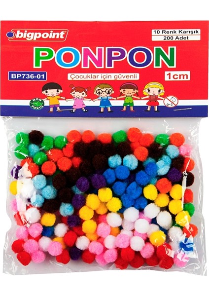 Ponpon 1 cm 10 Renk / 200'LÜ Poşet x 5'li Paket