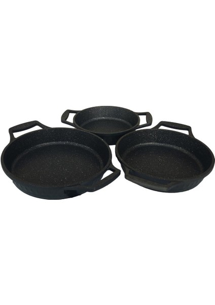 Pırlanta 3 Parça Döküm Granit Sahan Seti 18-20-22 cm Siyah