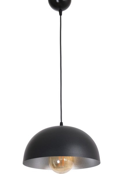 Siyah Madrid Özel Tasarım Cafe - Mutfak Model Metal Siyah Içi Gri Sarkıt Tekli Avize Modern E27