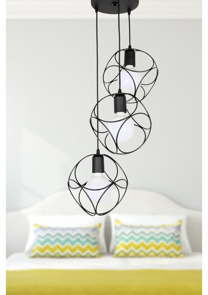 Modern Selanik 3.lü Siyah 81-90 cm Metal Siyah 3 35 x 100 E27