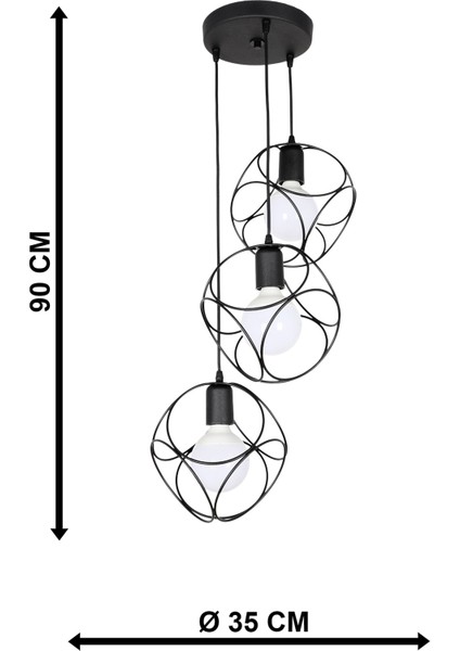Modern Selanik 3.lü Siyah 81-90 cm Metal Siyah 3 35 x 100 E27 modelleri