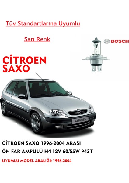 Citroen Saxo 1996-2004 Arası Ön Far Ampülü Sarı Renk 60/55W