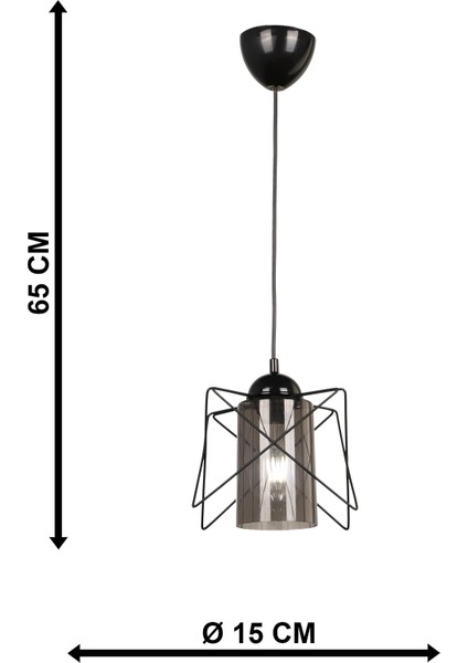 1 2 Adet Modes Tekli Siyah-Füme Akrilik E27 Tek Ebat Metal Tekli 61-70 cm Siyah